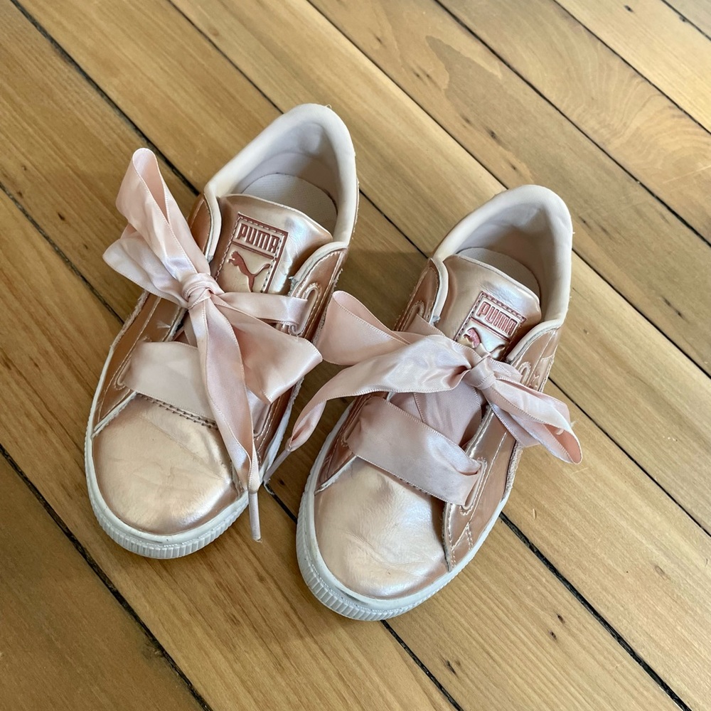 Rose Gold Puma Sneakers with Ribbon Tie